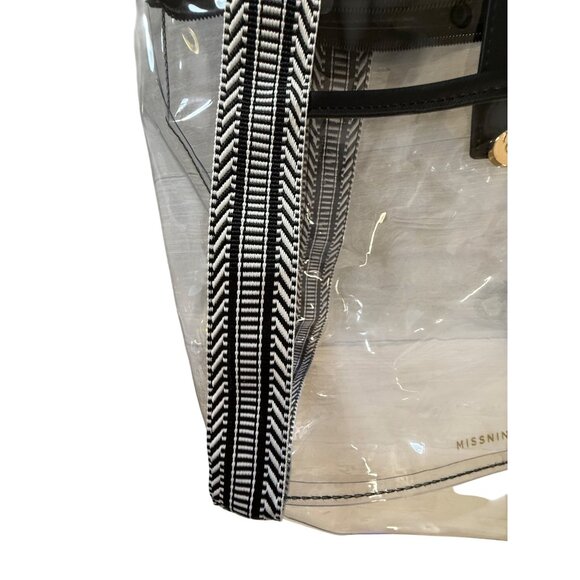 Missnine Clear Tote Bag With Black & White Straps Snap Closure Inner Pocket Tran - Picture 5 of 5